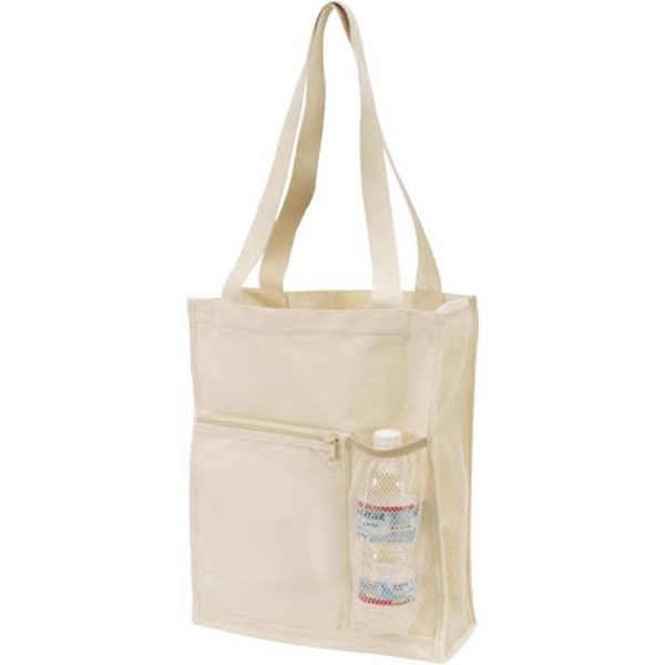Canvas Mesh Tote with Bottle Holder - Image 2