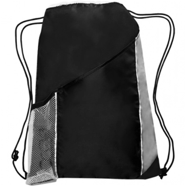 Tri-Color Drawstring Backpack w/ Side Mesh Pocket Sports Bag - Image 2