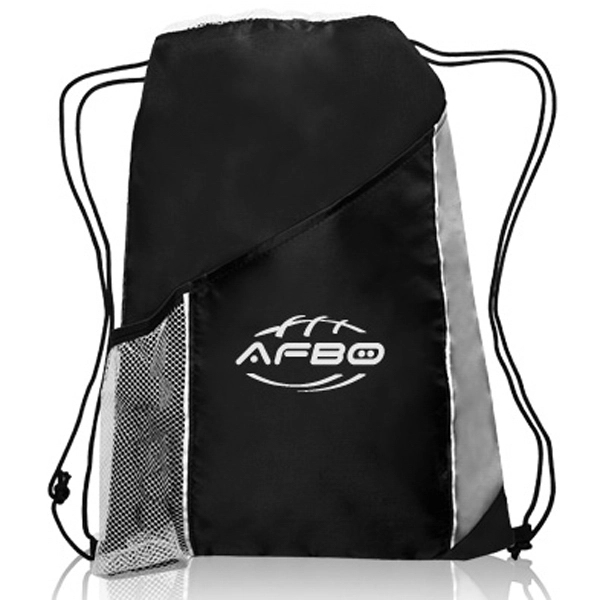 Tri-Color Drawstring Backpack w/ Side Mesh Pocket Sports Bag - Image 1