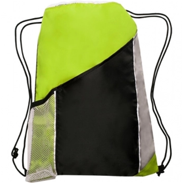 Tri-Color Drawstring Backpack w/ Side Mesh Pocket Sports Bag - Image 4