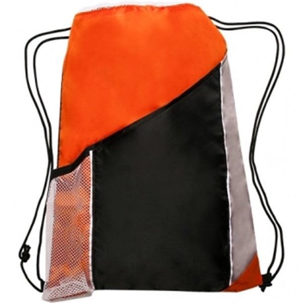 Tri-Color Drawstring Backpack w/ Side Mesh Pocket Sports Bag - Image 6