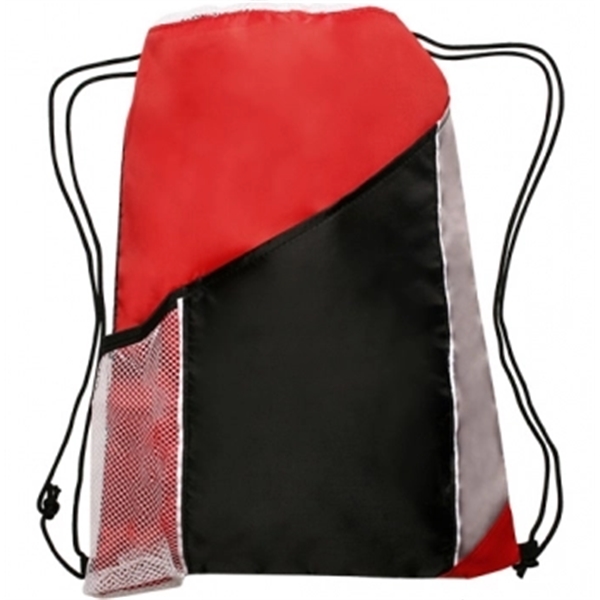 Tri-Color Drawstring Backpack w/ Side Mesh Pocket Sports Bag - Image 7