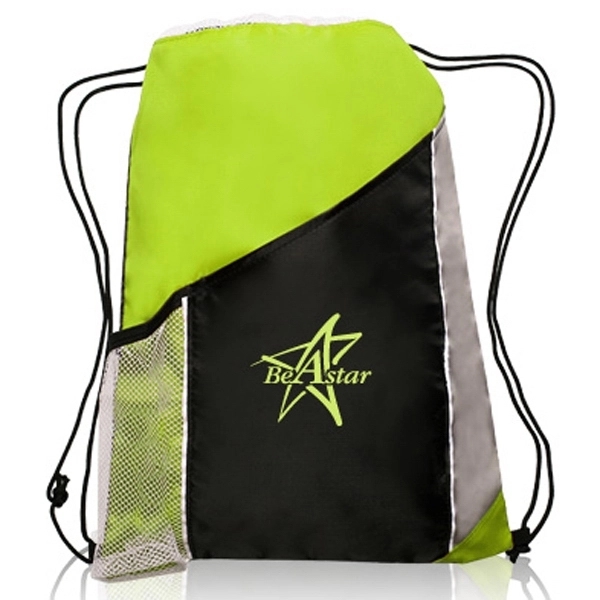 Tri-Color Drawstring Backpack w/ Side Mesh Pocket Sports Bag - Image 8