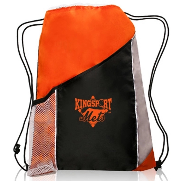 Tri-Color Drawstring Backpack w/ Side Mesh Pocket Sports Bag - Image 9