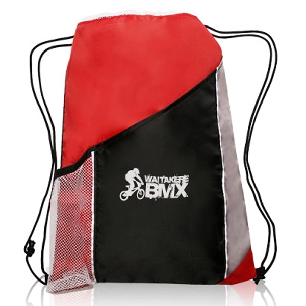 Tri-Color Drawstring Backpack w/ Side Mesh Pocket Sports Bag - Image 10