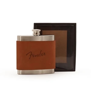 BRANNIGAN Leather Wrapped Brushed Stainless Steel Flask