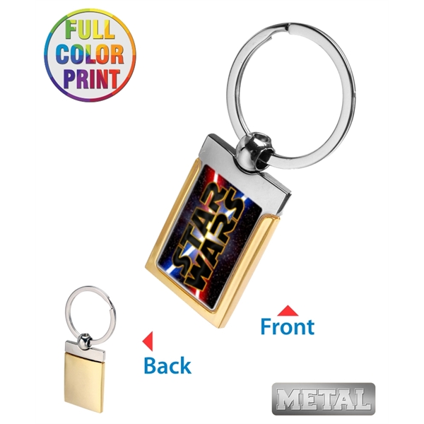 Gold Band Rectangle Shaped Metal Keychain-Full Color Dome - Image 1