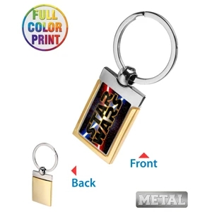 Gold Band Rectangle Shaped Metal Keychain-Full Color Dome