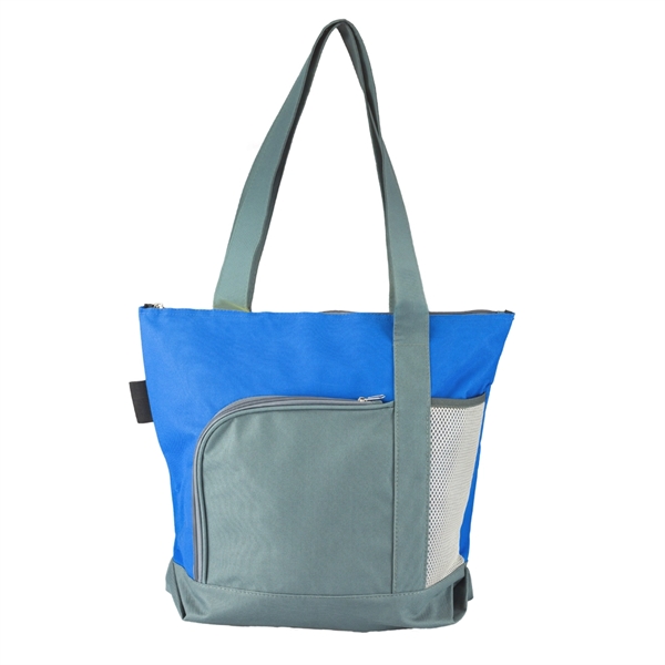 Two-Tone Tote Bag Polyester Canvas Tote w/ Zip and Side Mesh - Image 2