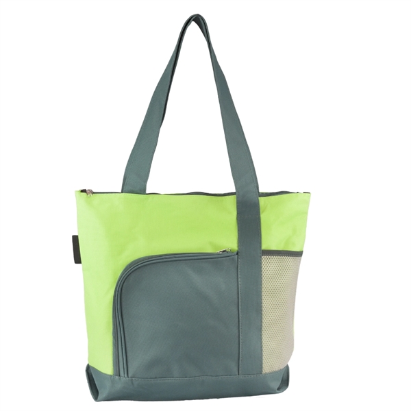 Two-Tone Tote Bag Polyester Canvas Tote w/ Zip and Side Mesh - Image 3