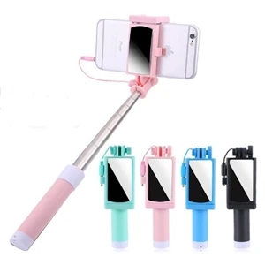 Foldable Wire Selfie Stick with Mirror