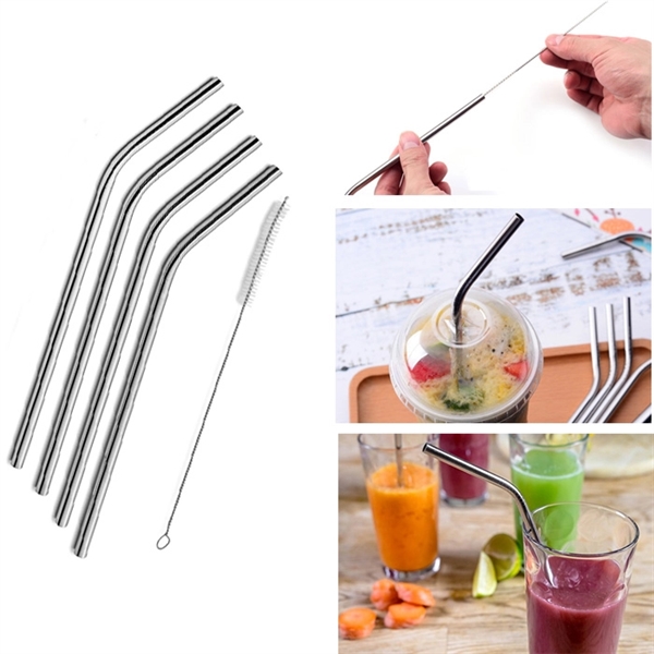 Stainless Steel Drinking Curved Straws Set of 4 - Image 2