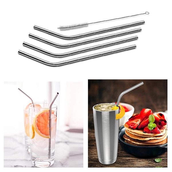 Stainless Steel Drinking Curved Straws Set of 4 - Image 1