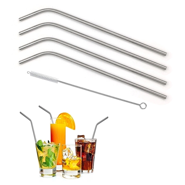 Stainless Steel Drinking Curved Straws Set of 4 - Image 3