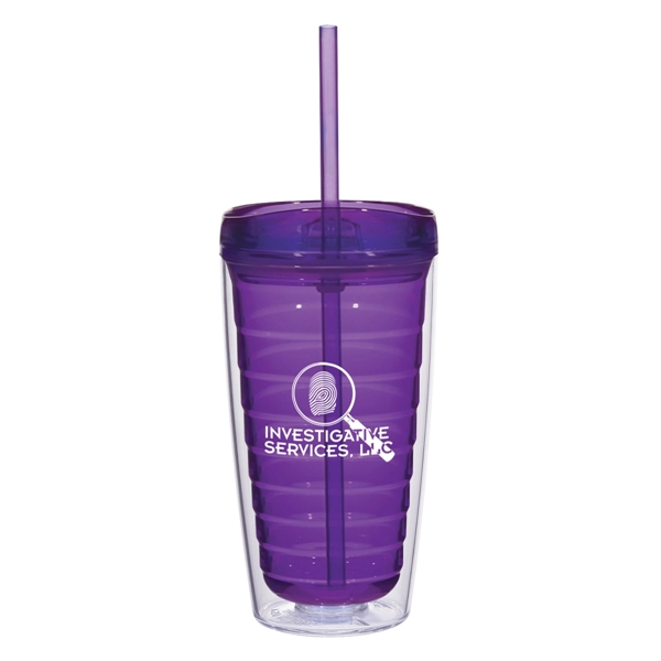 16 Oz. Econo Double Wall Tumbler With Lid And Straw - Image 3