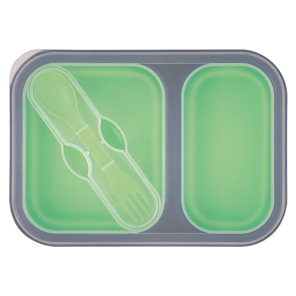 Collapsible 2-Section Food Container with Dual Utensil - Image 2
