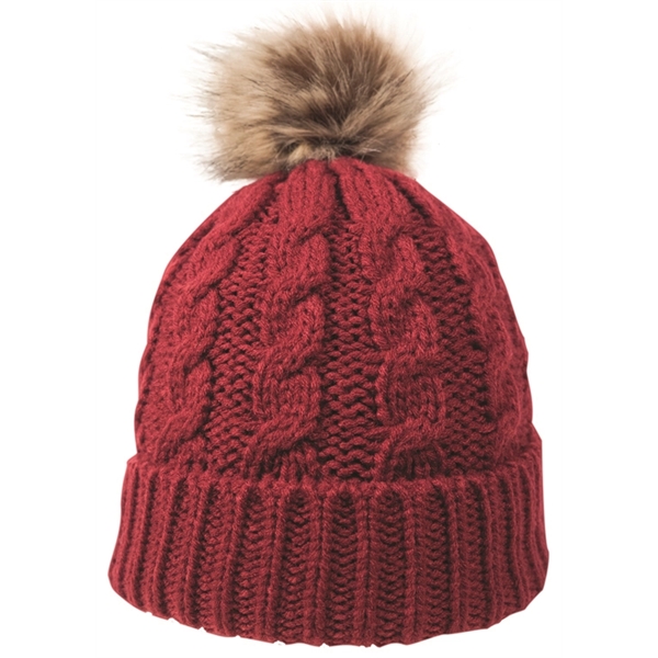 CABLE KNIT BEANIE WITH FAUX FUR POM - Image 3