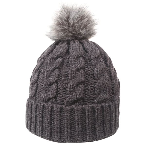 CABLE KNIT BEANIE WITH FAUX FUR POM - Image 4