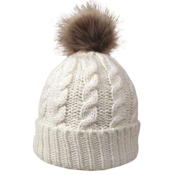 CABLE KNIT BEANIE WITH FAUX FUR POM - Image 5
