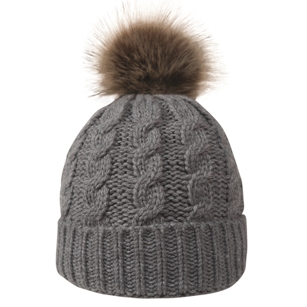 CABLE KNIT BEANIE WITH FAUX FUR POM - Image 6