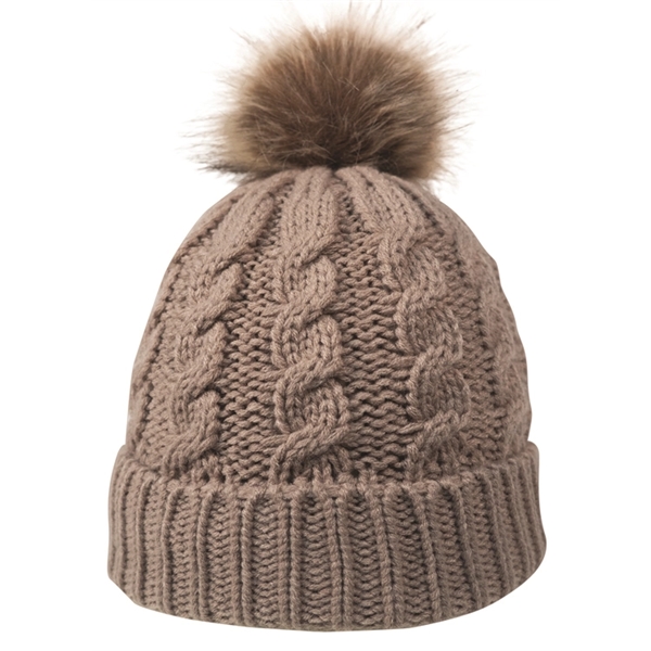 CABLE KNIT BEANIE WITH FAUX FUR POM - Image 7