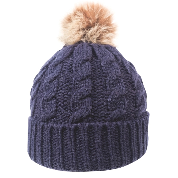 CABLE KNIT BEANIE WITH FAUX FUR POM - Image 8