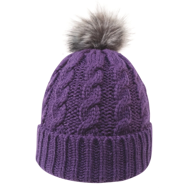CABLE KNIT BEANIE WITH FAUX FUR POM - Image 9