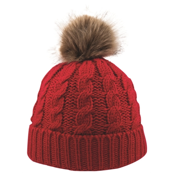 CABLE KNIT BEANIE WITH FAUX FUR POM - Image 10