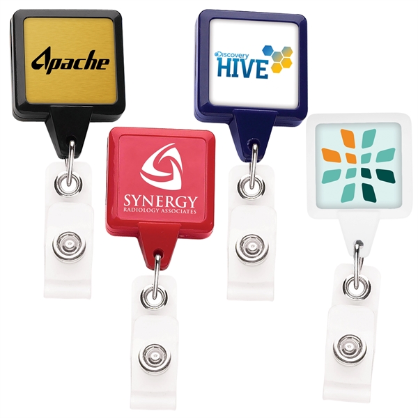 Square "BEST" Retractable Badge Reel (solid color) - Image 1