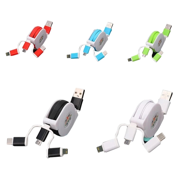 Retractable USB data and charging cable multiple tips works - Image 1