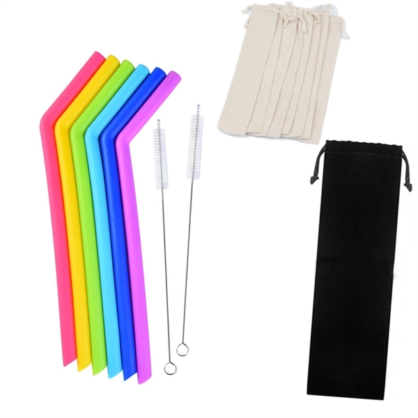 2PCS Reusable Silicone Straw with One Cleaner - Image 2