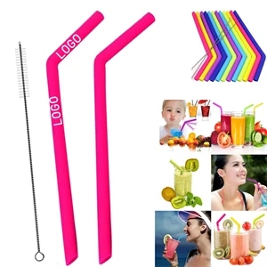2PCS Reusable Silicone Straw with One Cleaner