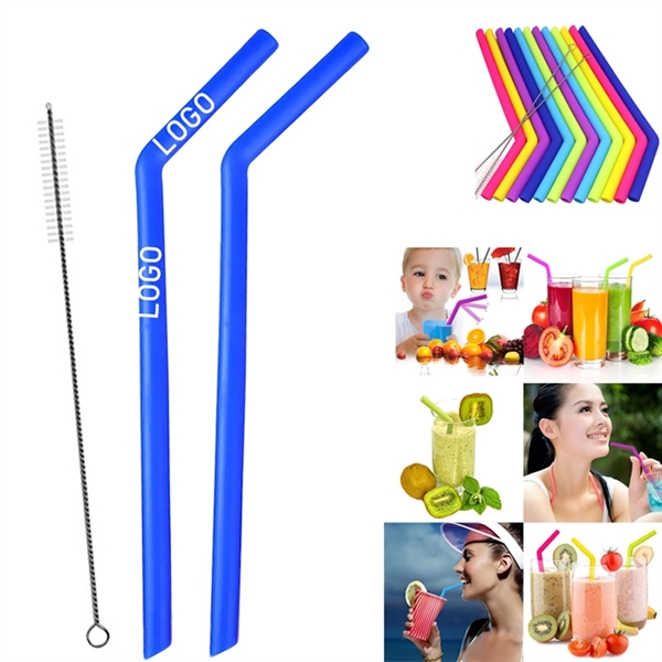 2PCS Reusable Silicone Straw with One Cleaner - Image 5