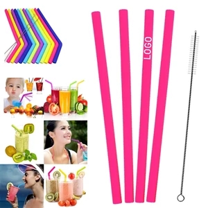 4PCS Reusable Silicone Straw with One Cleaner