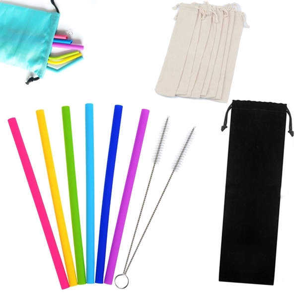 4PCS Reusable Silicone Straw with One Cleaner - Image 2