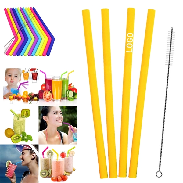 4PCS Reusable Silicone Straw with One Cleaner - Image 3