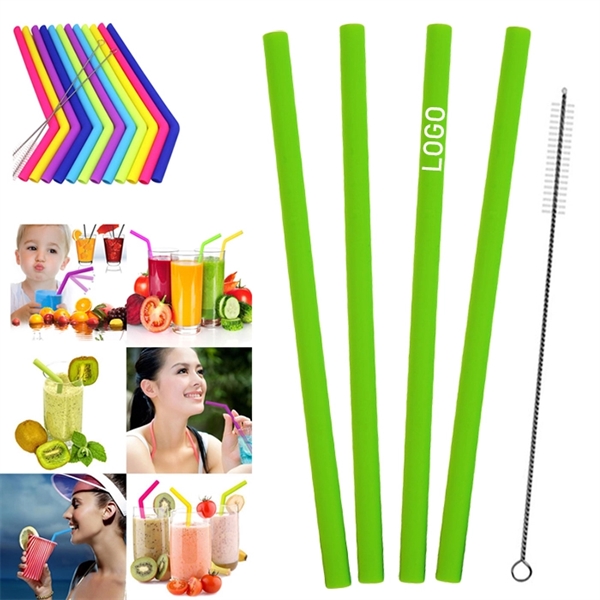 4PCS Reusable Silicone Straw with One Cleaner - Image 4
