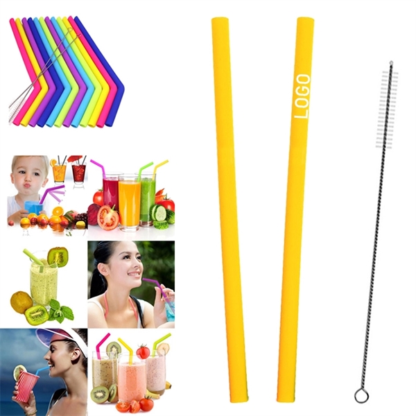 2PCS Reusable Silicone Straw with One Cleaner - Image 3