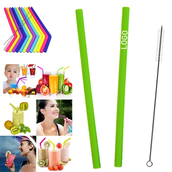2PCS Reusable Silicone Straw with One Cleaner - Image 4