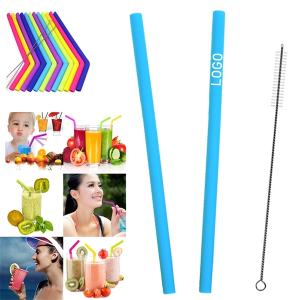 2PCS Reusable Silicone Straw with One Cleaner - Image 5