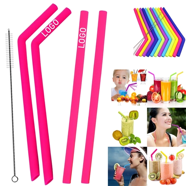 4PCS Reusable Silicone Straw with One Cleaner - Image 1