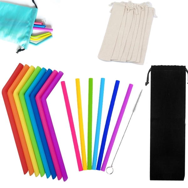 4PCS Reusable Silicone Straw with One Cleaner - Image 2
