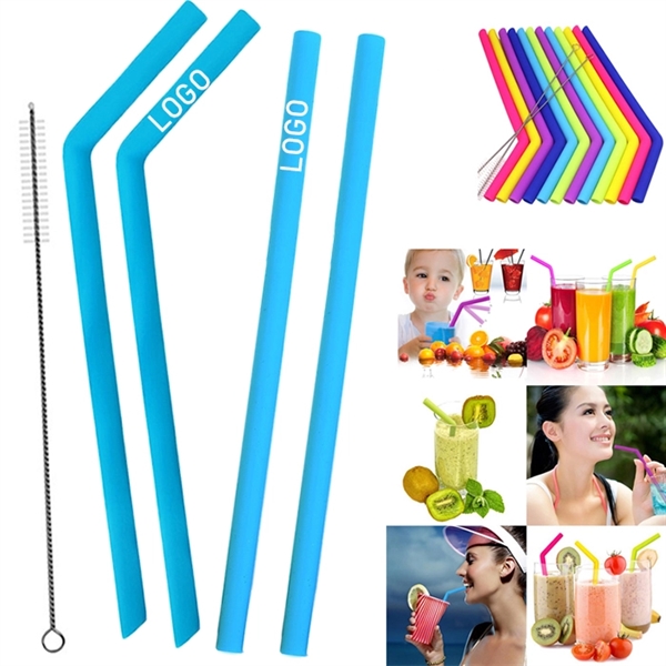 4PCS Reusable Silicone Straw with One Cleaner - Image 5