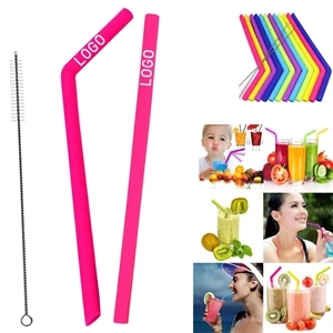 2PCS Reusable Silicone Straw with One Cleaner