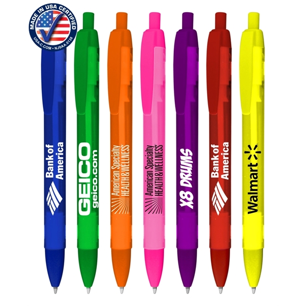 Certified Made USA - Frosted Click Pen with Solid Trim