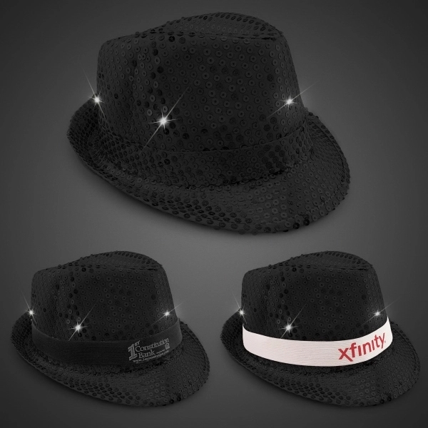 Sequin LED Fedora Hats with Imprinted Band - Image 5