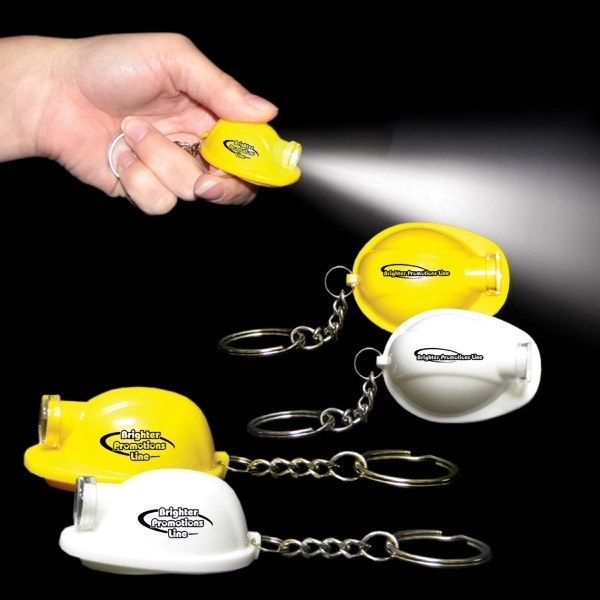 Safety Helmet LED Light Up Flashlight Keychain - Image 1