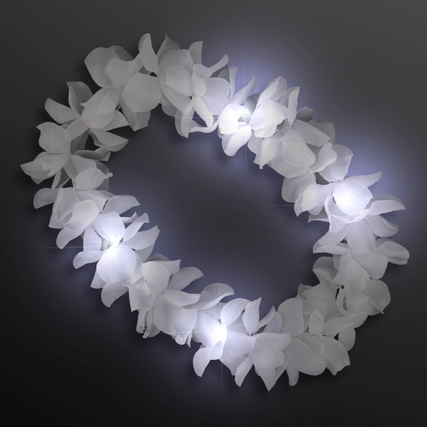 White Hawaiian Flower Light Up Lei - Image 1