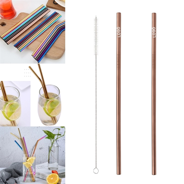 265mm Rose Golden Reusable Stainless Steel Straw With Brush - Image 1