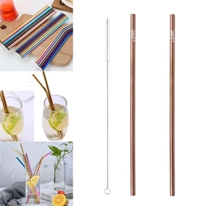 265mm Rose Golden Reusable Stainless Steel Straw With Brush